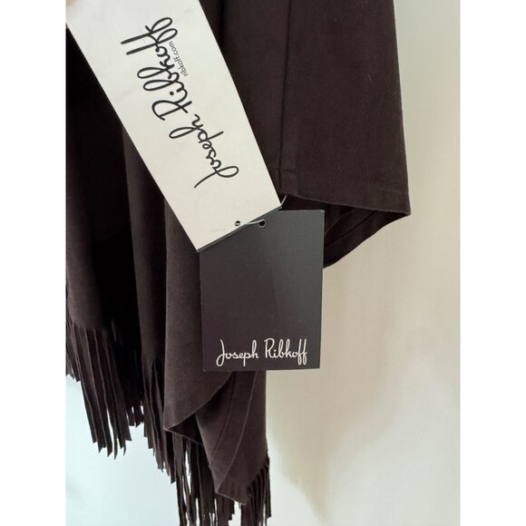 Joseph Ribkoff Faux Suede Fringe Poncho Size S/M Chocolate Western Boho Top NEW - Picture 6 of 9